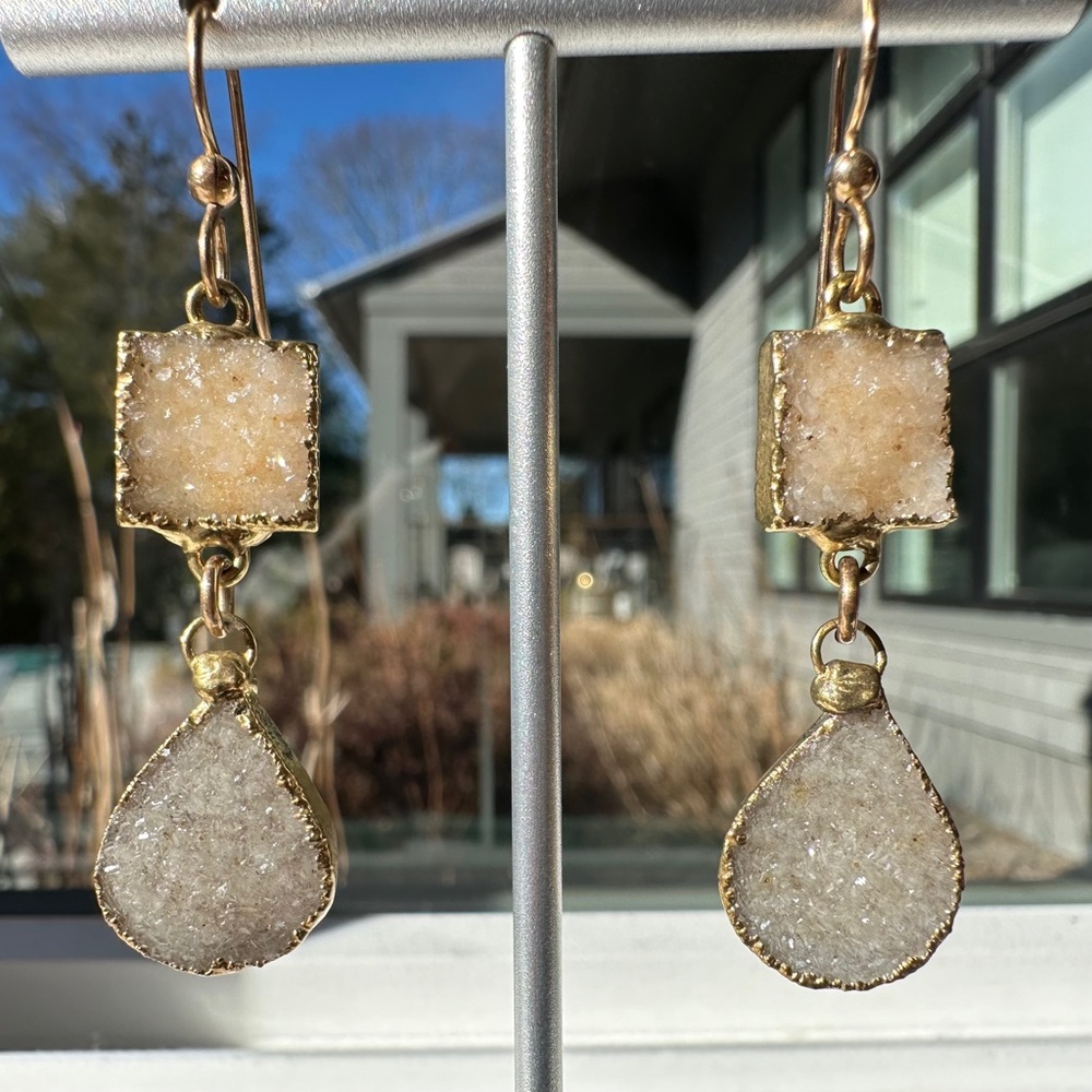 COPY - DRUZY Jasper Quartz Gems Dangling Teardrop Earrings, Handmade, Dangle Dr…